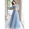 A-Line Off the Shoulder Long Blue Prom Dresses Formal Evening Party Dresses XP101034