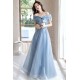 A-Line Off the Shoulder Long Blue Prom Dresses Formal Evening Party Dresses XP101034
