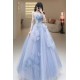 A-Line Long Blue Tulle Prom Dresses Formal Evening Party Dresses XP101036
