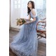 A-Line Sparkly Beaded Long Blue Prom Dresses Formal Evening Party Dresses XP101039