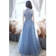 A-Line Sparkly Beaded Long Blue Prom Dresses Formal Evening Party Dresses XP101039