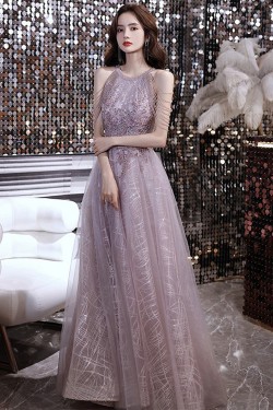 A-Line Sparkle Tulle Beaded Long Prom Dresses Formal Evening Party Dresses XP101041