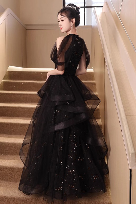 A-Line Long Black Sequins and Tulle Prom Dresses Formal Evening Party Dresses XP101042 A-Line Long Black Sequins and Tulle Prom Dresses Formal Evening Party Dresses XP101042