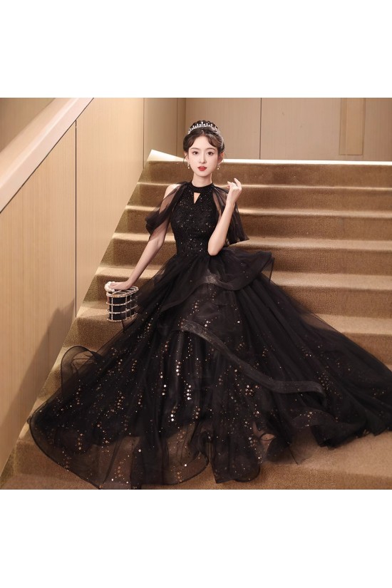 A-Line Long Black Sequins and Tulle Prom Dresses Formal Evening Party Dresses XP101042 A-Line Long Black Sequins and Tulle Prom Dresses Formal Evening Party Dresses XP101042