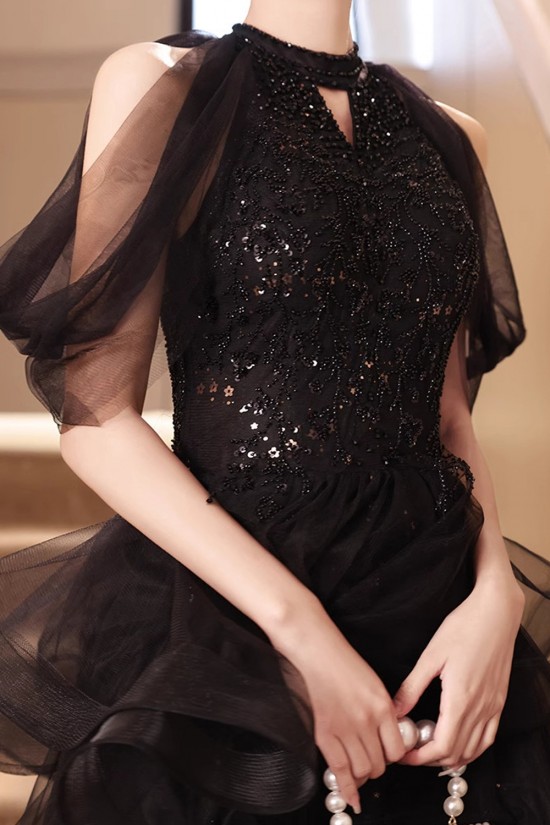 A-Line Long Black Sequins and Tulle Prom Dresses Formal Evening Party Dresses XP101042 A-Line Long Black Sequins and Tulle Prom Dresses Formal Evening Party Dresses XP101042