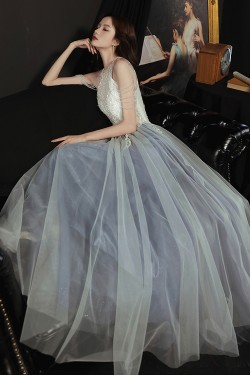 A-Line Gray Blue Tulle Long Prom Dresses Formal Evening Party Dresses XP101043 A-Line Gray Blue Tulle Long Prom Dresses Formal Evening Party Dresses XP101043