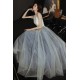 A-Line Gray Blue Tulle Long Prom Dresses Formal Evening Party Dresses XP101043