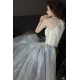 A-Line Gray Blue Tulle Long Prom Dresses Formal Evening Party Dresses XP101043