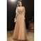 A-Line Sequins and Tulle Square Neck Prom Dresses Formal Evening Party Dresses with Sleeves XP101044