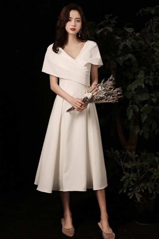 A-Line Short White V Neck Prom Dresses Formal Evening Party Dresses XP101047