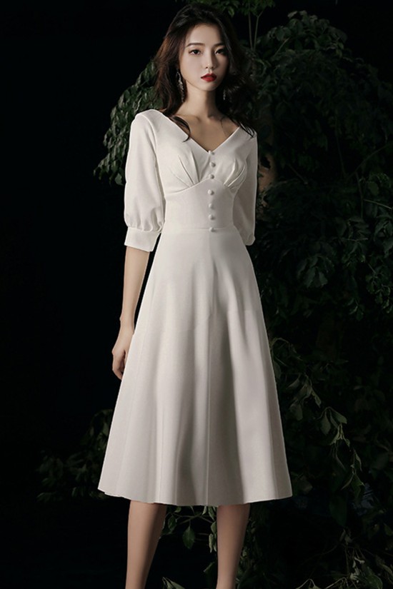 A-Line Short White V Neck Prom Dresses Formal Evening Party Dresses with Sleeves XP101048 A-Line Short White V Neck Prom Dresses Formal Evening Party Dresses with Sleeves XP101048