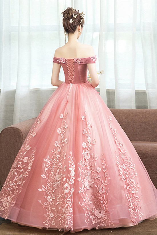 A-Line Off the Shoulder Beaded Lace and Tulle Prom Dresses Formal Evening Party Dresses XP101050