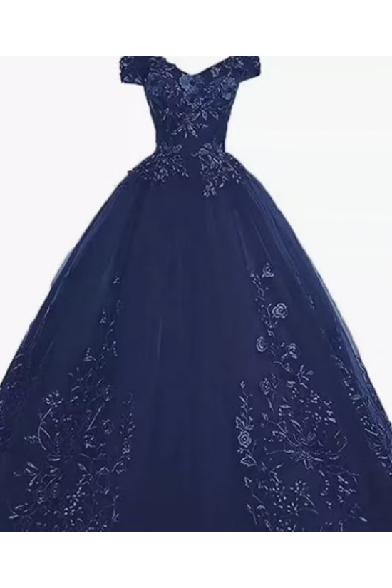 A-Line Off the Shoulder Beaded Lace and Tulle Prom Dresses Formal Evening Party Dresses XP101050