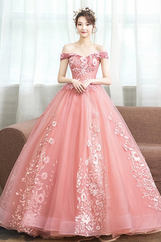A-Line Off the Shoulder Beaded Lace and Tulle Prom Dresses Formal Evening Party Dresses XP101050