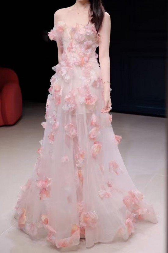 Affordable Long Pink Prom Dresses Formal Evening Party Dresses with Flowers XP101051