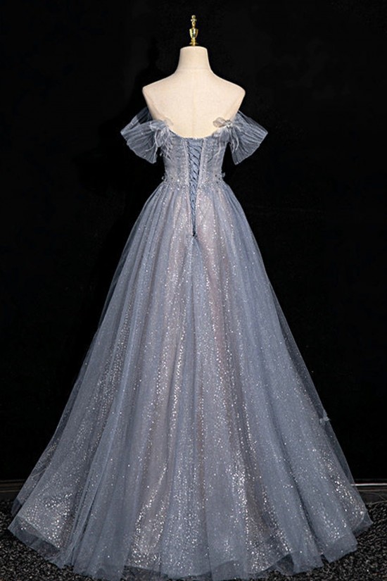 A-Line Gray Blue Off the Shoulder Sparkle Prom Dresses Formal Evening Party Dresses XP101053 A-Line Gray Blue Off the Shoulder Sparkle Prom Dresses Formal Evening Party Dresses XP101053