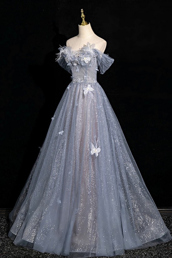 A-Line Gray Blue Off the Shoulder Sparkle Prom Dresses Formal Evening Party Dresses XP101053 A-Line Gray Blue Off the Shoulder Sparkle Prom Dresses Formal Evening Party Dresses XP101053