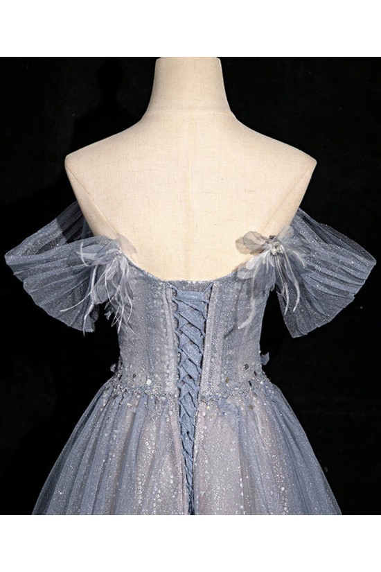A-Line Gray Blue Off the Shoulder Sparkle Prom Dresses Formal Evening Party Dresses XP101053 A-Line Gray Blue Off the Shoulder Sparkle Prom Dresses Formal Evening Party Dresses XP101053
