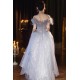 A-Line Gray Blue Off the Shoulder Sparkle Prom Dresses Formal Evening Party Dresses with 3D Flowers XP101055