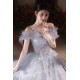 A-Line Gray Blue Off the Shoulder Sparkle Prom Dresses Formal Evening Party Dresses with 3D Flowers XP101055