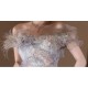 A-Line Gray Blue Off the Shoulder Sparkle Prom Dresses Formal Evening Party Dresses with 3D Flowers XP101055