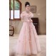 A-Line Long Pink Sparkle Tulle Prom Dresses Formal Evening Party Dresses XP101056