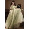 A-Line Off the Shoulder Tulle Long Green Prom Dresses Formal Evening Party Dresses XP101058