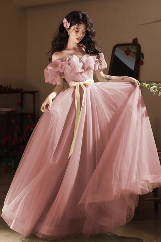 A-Line Off the Shoulder Tulle Long Green Prom Dresses Formal Evening Party Dresses XP101058 A-Line Off the Shoulder Tulle Long Green Prom Dresses Formal Evening Party Dresses XP101058