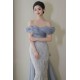 Elegant Mermaid Gray Blue Off the Shoulder Long Prom Dresses Formal Evening Party Dresses XP101068