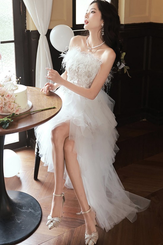 Affordable Fairy Strapless White Prom Dresses Formal Evening Party Dresses with Feather XP101072 Affordable Fairy Strapless White Prom Dresses Formal Evening Party Dresses with Feather XP101072