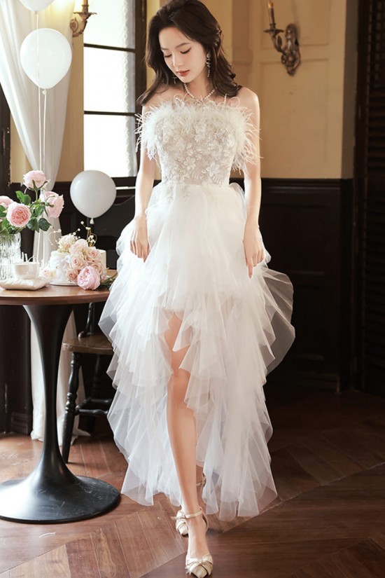 Affordable Fairy Strapless White Prom Dresses Formal Evening Party Dresses with Feather XP101072 Affordable Fairy Strapless White Prom Dresses Formal Evening Party Dresses with Feather XP101072
