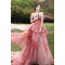 A-Line Flower Fairy Pink Ruffles Long Prom Dresses Formal Evening Party Dresses XP101073