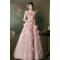 A-Line Fairy Pink Long Prom Dresses Formal Evening Party Dresses with 3D Flowers XP101082