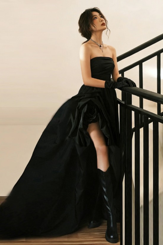 High Low Black Strapless Prom Dresses Formal Evening Party Dresses XP101085 High Low Black Strapless Prom Dresses Formal Evening Party Dresses XP101085