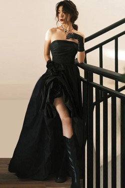 High Low Black Strapless Prom Dresses Formal Evening Party Dresses XP101085