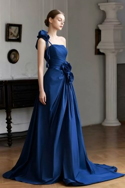 A-Line Long Blue One Shoulder Prom Dresses Formal Evening Party Dresses with 3D Flowers XP101087 A-Line Long Blue One Shoulder Prom Dresses Formal Evening Party Dresses with 3D Flowers XP101087