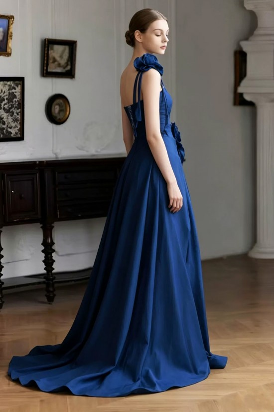 A-Line Long Blue One Shoulder Prom Dresses Formal Evening Party Dresses with 3D Flowers XP101087 A-Line Long Blue One Shoulder Prom Dresses Formal Evening Party Dresses with 3D Flowers XP101087