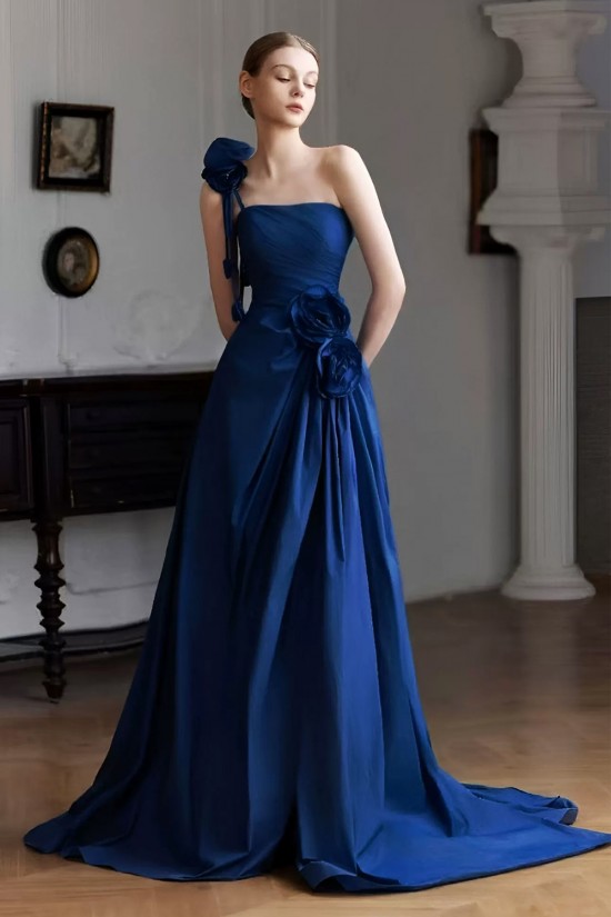 A-Line Long Blue One Shoulder Prom Dresses Formal Evening Party Dresses with 3D Flowers XP101087 A-Line Long Blue One Shoulder Prom Dresses Formal Evening Party Dresses with 3D Flowers XP101087