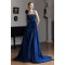 A-Line Long Blue One Shoulder Prom Dresses Formal Evening Party Dresses with 3D Flowers XP101087