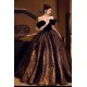 A-Line Black Gold Off the Shoulder Long Prom Dresses Formal Evening Party Dresses XP101089
