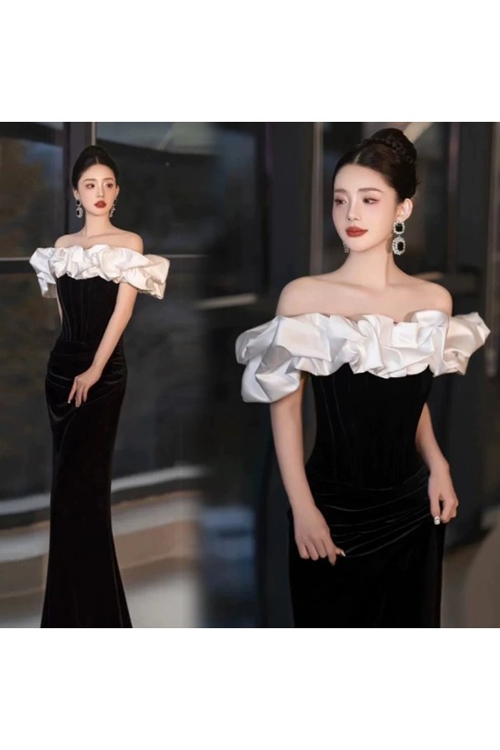 Elegant Mermaid Long Black Velvet Prom Dresses Formal Evening Party Dresses XP101093