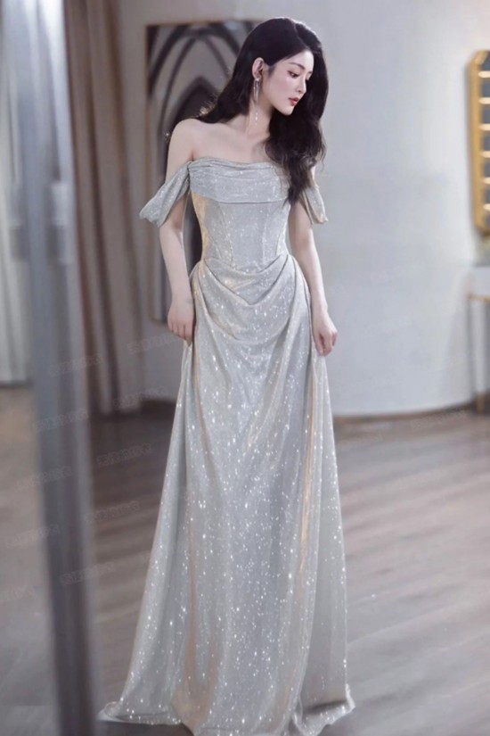 Long Silver Off the Shoulder Sparkle Prom Dresses Formal Evening Party Dresses XP101094 Long Silver Off the Shoulder Sparkle Prom Dresses Formal Evening Party Dresses XP101094
