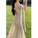 Elegant Long Champagne Mermaid Sequins and Tulle Off the Shoulder Prom Dresses Formal Evening Party Dresses XP101098 Elegant Long Champagne Mermaid Sequins and Tulle Off the Shoulder Prom Dresses Formal Evening Party Dresses XP101098