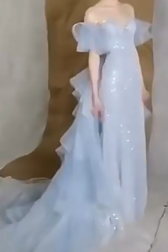 Elegant Long Blue Mermaid Sequins and Tulle Off the Shoulder Prom Dresses Formal Evening Party Dresses XP101099 Elegant Long Blue Mermaid Sequins and Tulle Off the Shoulder Prom Dresses Formal Evening Party Dresses XP101099