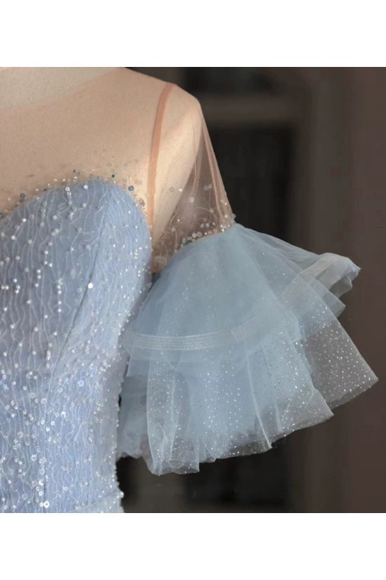 Elegant Long Blue Mermaid Sequins and Tulle Off the Shoulder Prom Dresses Formal Evening Party Dresses XP101099 Elegant Long Blue Mermaid Sequins and Tulle Off the Shoulder Prom Dresses Formal Evening Party Dresses XP101099
