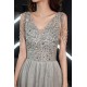 A-Line Beaded Sequins and Tulle Long Silver Prom Dresses Formal Evening Party Dresses XP101101