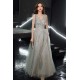A-Line Beaded Sequins and Tulle Long Silver Prom Dresses Formal Evening Party Dresses XP101101