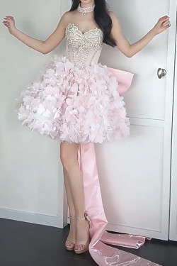 Affordable Fairy Beaded Short Pink Prom Dresses Homecoming Cocktail Birthday Party Dresses XP101103