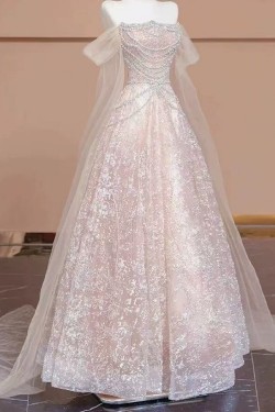 A-Line Long Pink Sparkle Prom Dresses Formal Evening Party Dresses XP101106