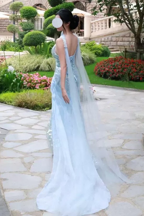 Long Blue Sparkle Strapless Prom Dresses Formal Evening Party Dresses XP101114